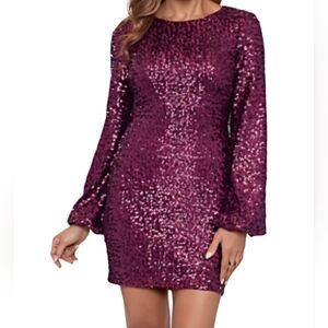 Betsy & Adam Women's Sequin Bell-Sleeve Mini Dress - Sangria